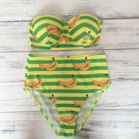 YELLOW STRIPE BANANA HIGH WAIST TWO PIECE BIKINI On Luulla